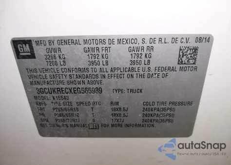 2014 Chevrolet Silverado 1500 1Lt из США, поврежденный, VIN 3GCUKRECXEG565989